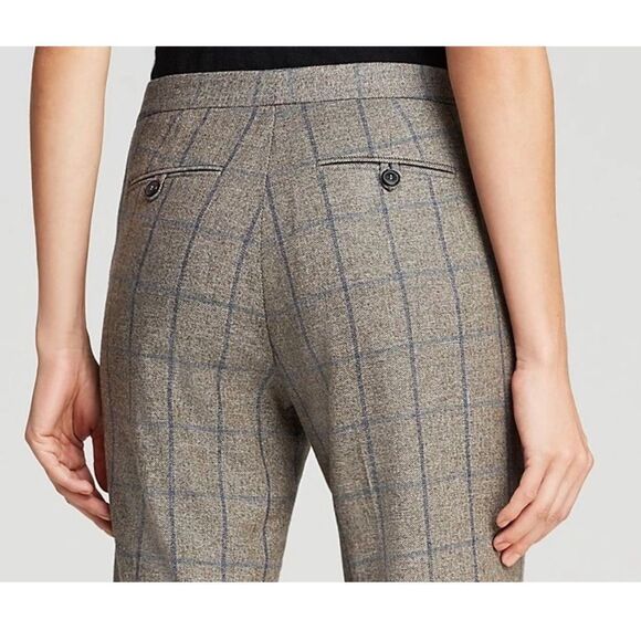 $285 Theory Cropped Wool Blend Windowpane Check Pants Size 12 - Picture 5 of 15